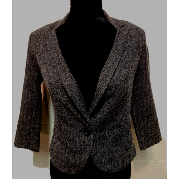 BCX Blazer Womens Small Dark Grey Tweed Cottage Core Classic Sport Coat - Picture 2 of 11